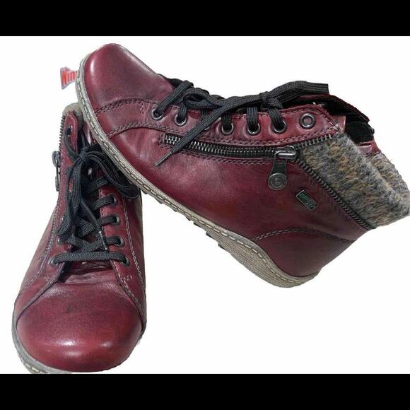 Shoes - Remonte Tex Leather Zip Lace Up Ankle Booties Womens Size 6 US (37 EUR) Maroon​
